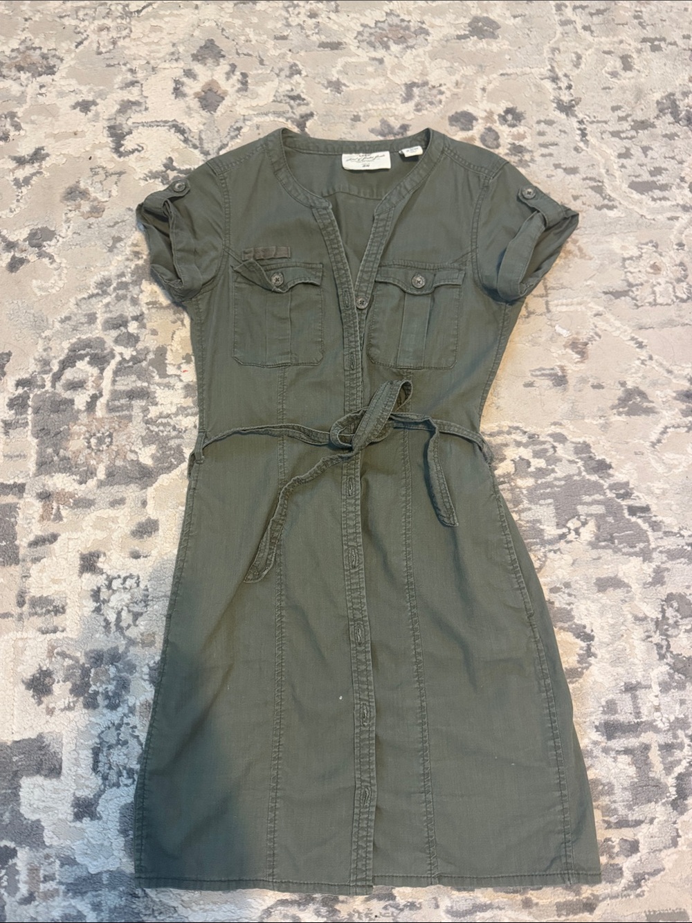 H&M Olive Green Short-Sleeve Utility Shirt Dress military stryle